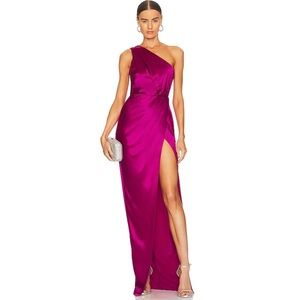 Sau Lee Preston One Shoulder Maxi Gown In Raspberry